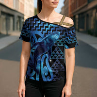 Humpback Whale Matariki New Zealand Cross Shoulder Shirt NZ Maori Paikea Poutama Luxury Blue LT14 - Polynesian Pride