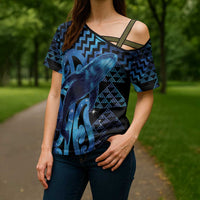 Humpback Whale Matariki New Zealand Cross Shoulder Shirt NZ Maori Paikea Poutama Luxury Blue LT14 - Polynesian Pride