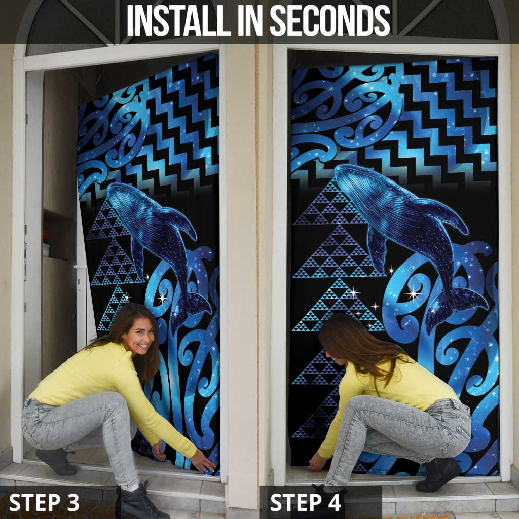 Humpback Whale Matariki New Zealand Door Cover NZ Maori Paikea Poutama Luxury Blue LT14 - Polynesian Pride