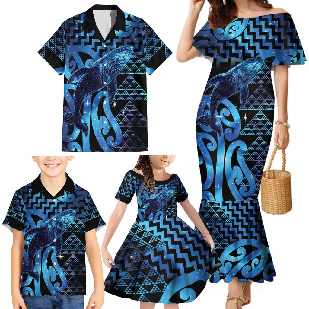 Humpback Whale Matariki New Zealand Family Matching Mermaid Dress and Hawaiian Shirt NZ Maori Paikea Poutama Luxury Blue LT14 - Polynesian Pride
