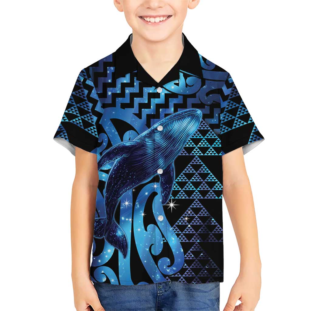 Humpback Whale Matariki New Zealand Family Matching Mermaid Dress and Hawaiian Shirt NZ Maori Paikea Poutama Luxury Blue LT14 Son's Shirt Blue - Polynesian Pride