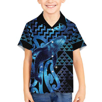 Humpback Whale Matariki New Zealand Family Matching Off Shoulder Maxi Dress and Hawaiian Shirt NZ Maori Paikea Poutama Luxury Blue LT14 Son's Shirt Blue - Polynesian Pride