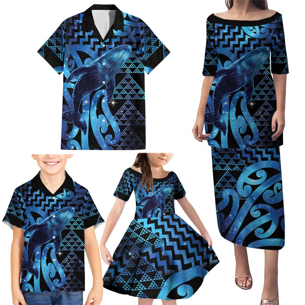 Humpback Whale Matariki New Zealand Family Matching Puletasi and Hawaiian Shirt NZ Maori Paikea Poutama Luxury Blue LT14 - Polynesian Pride