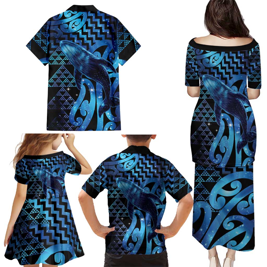 Humpback Whale Matariki New Zealand Family Matching Puletasi and Hawaiian Shirt NZ Maori Paikea Poutama Luxury Blue LT14 - Polynesian Pride