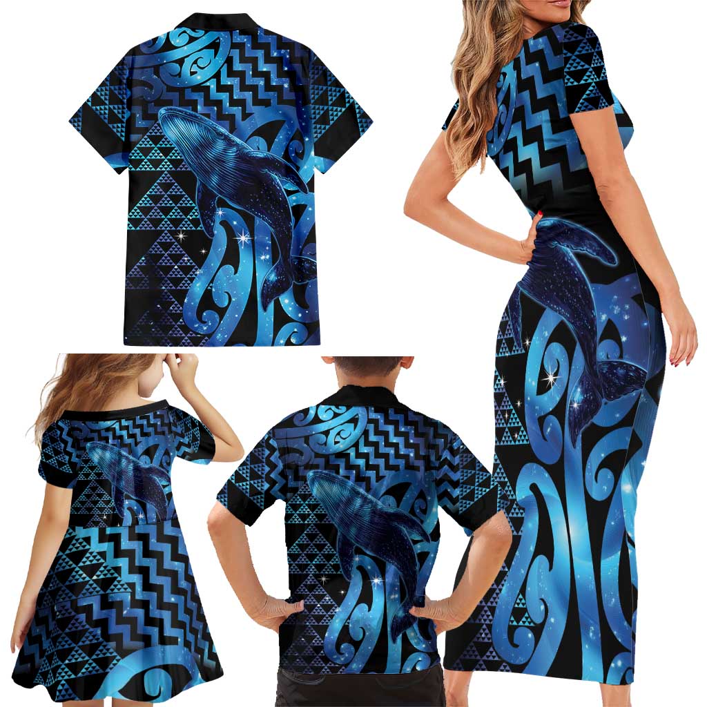 Humpback Whale Matariki New Zealand Family Matching Short Sleeve Bodycon Dress and Hawaiian Shirt NZ Maori Paikea Poutama Luxury Blue LT14 - Polynesian Pride