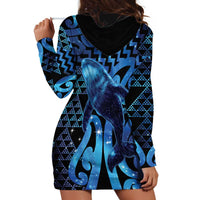 Humpback Whale Matariki New Zealand Hoodie Dress NZ Maori Paikea Poutama Luxury Blue