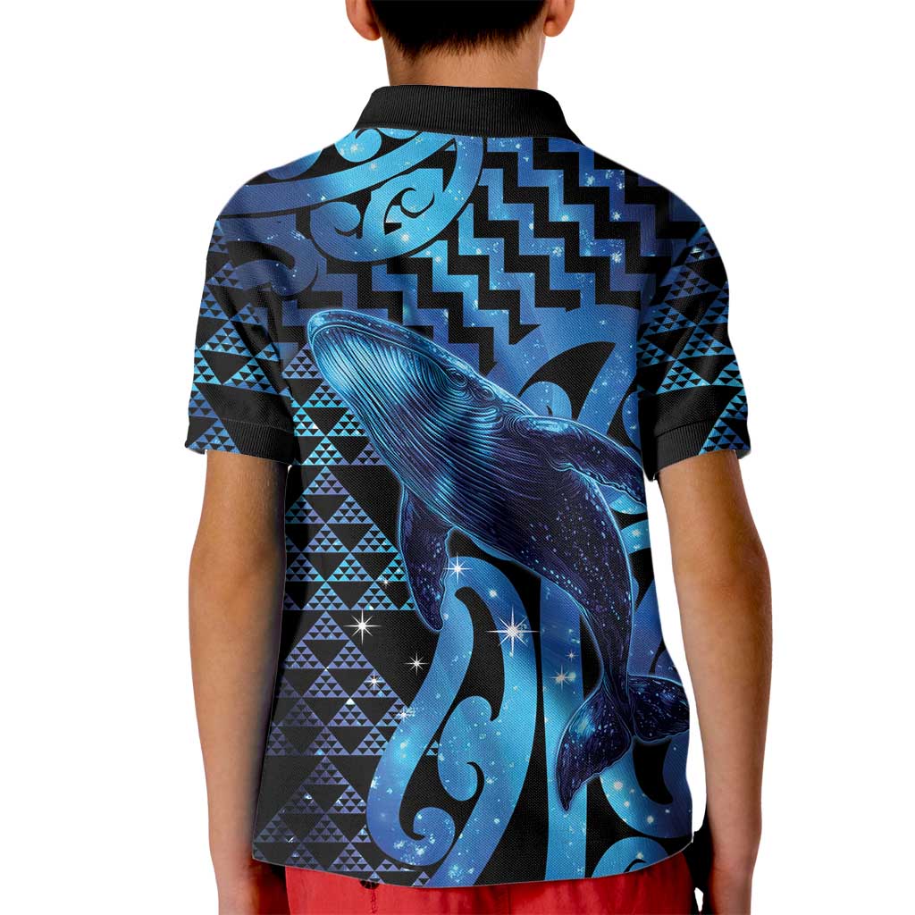 Humpback Whale Matariki New Zealand Kid Polo Shirt NZ Maori Paikea Poutama Luxury Blue LT14 - Polynesian Pride