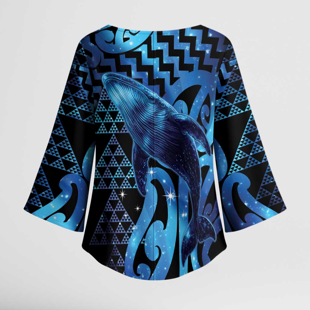 Humpback Whale Matariki New Zealand Kimono Sleeve Blouse NZ Maori Paikea Poutama Luxury Blue LT14 - Polynesian Pride