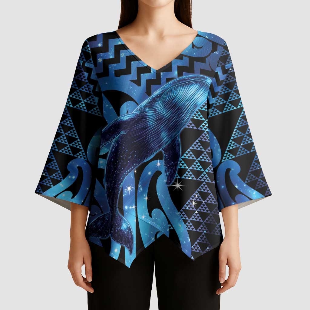 Humpback Whale Matariki New Zealand Kimono Sleeve Blouse NZ Maori Paikea Poutama Luxury Blue LT14 - Polynesian Pride
