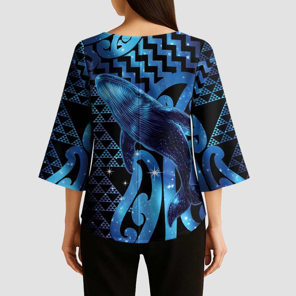 Humpback Whale Matariki New Zealand Kimono Sleeve Blouse NZ Maori Paikea Poutama Luxury Blue LT14 - Polynesian Pride