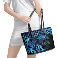 Humpback Whale Matariki New Zealand Leather Tote Bag NZ Maori Paikea Poutama Luxury Blue LT14 - Polynesian Pride
