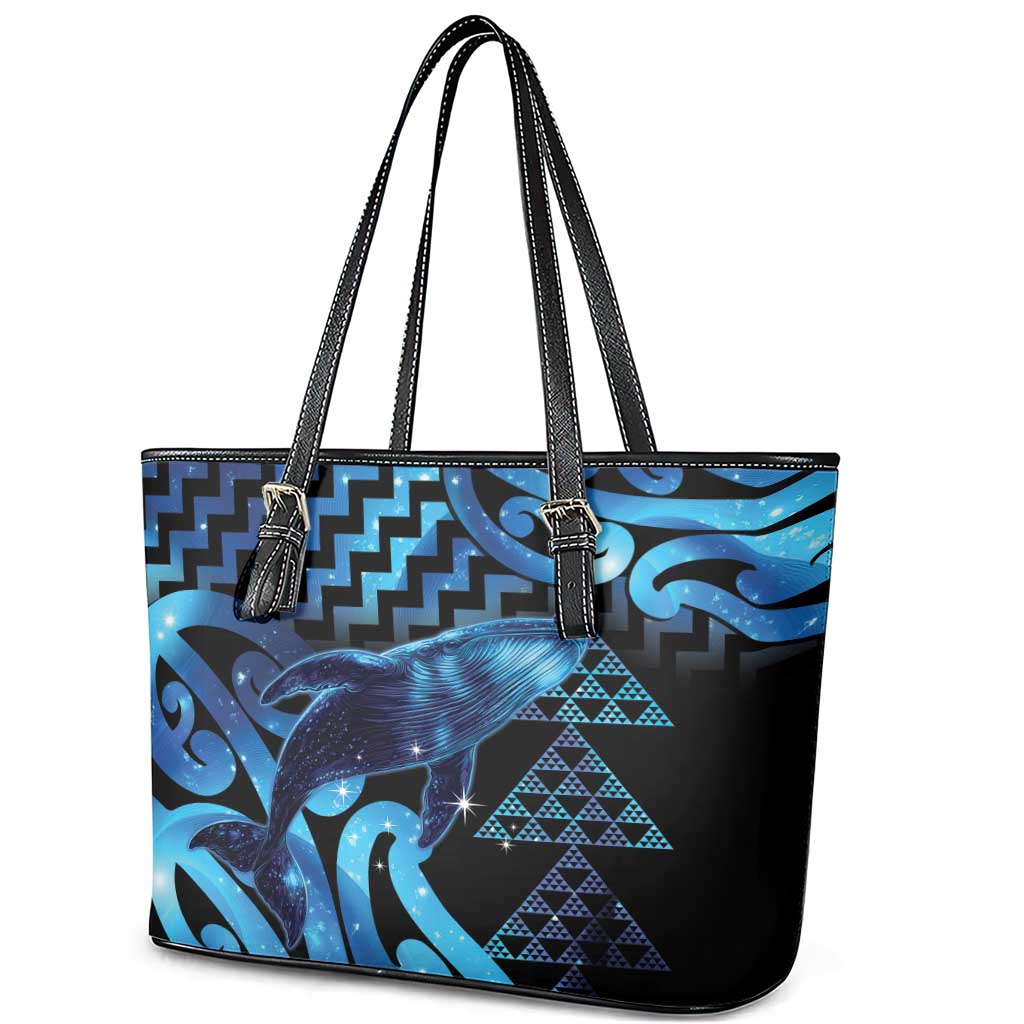 Humpback Whale Matariki New Zealand Leather Tote Bag NZ Maori Paikea Poutama Luxury Blue LT14 - Polynesian Pride