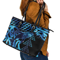 Humpback Whale Matariki New Zealand Leather Tote Bag NZ Maori Paikea Poutama Luxury Blue LT14 - Polynesian Pride