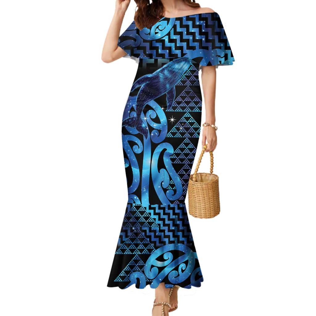 Humpback Whale Matariki New Zealand Mermaid Dress NZ Maori Paikea Poutama Luxury Blue LT14 Women Blue - Polynesian Pride