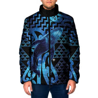 Humpback Whale Matariki New Zealand Padded Jacket NZ Maori Paikea Poutama Luxury Blue