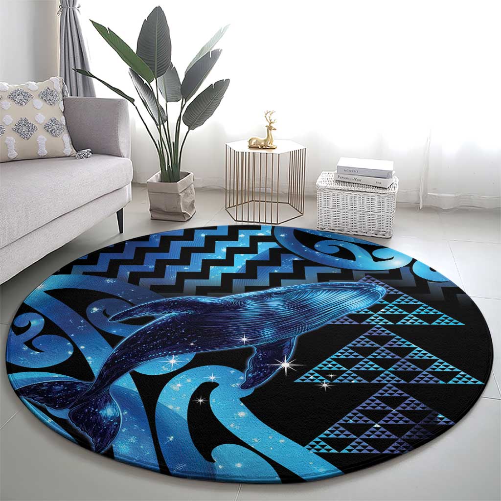 Humpback Whale Matariki New Zealand Round Carpet NZ Maori Paikea Poutama Luxury Blue LT14 - Polynesian Pride