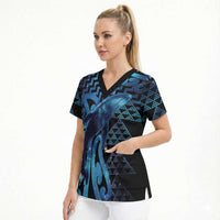 Humpback Whale Matariki New Zealand Scrub Top NZ Maori Paikea Poutama Luxury Blue