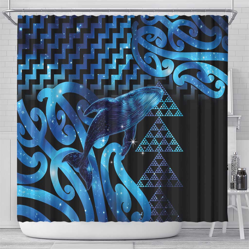 Humpback Whale Matariki New Zealand Shower Curtain NZ Maori Paikea Poutama Luxury Blue LT14 - Polynesian Pride