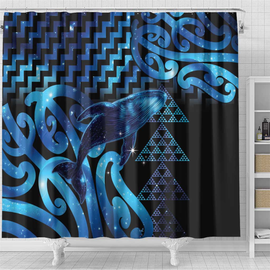 Humpback Whale Matariki New Zealand Shower Curtain NZ Maori Paikea Poutama Luxury Blue LT14 - Polynesian Pride