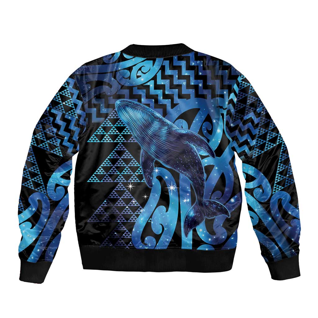 Humpback Whale Matariki New Zealand Sleeve Zip Bomber Jacket NZ Maori Paikea Poutama Luxury Blue LT14 - Polynesian Pride