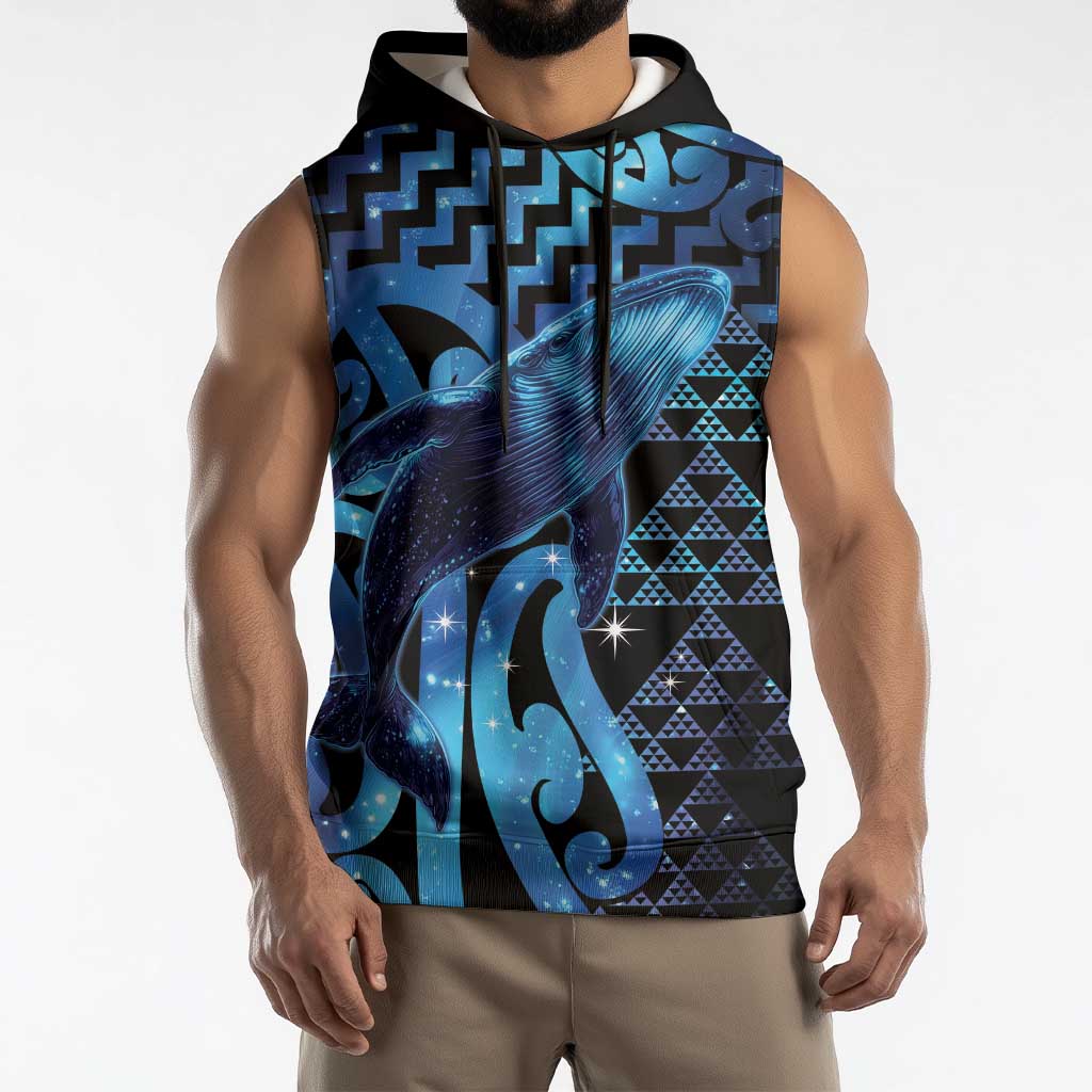 Humpback Whale Matariki New Zealand Sleeveless Hoodie NZ Maori Paikea Poutama Luxury Blue LT14 - Polynesian Pride