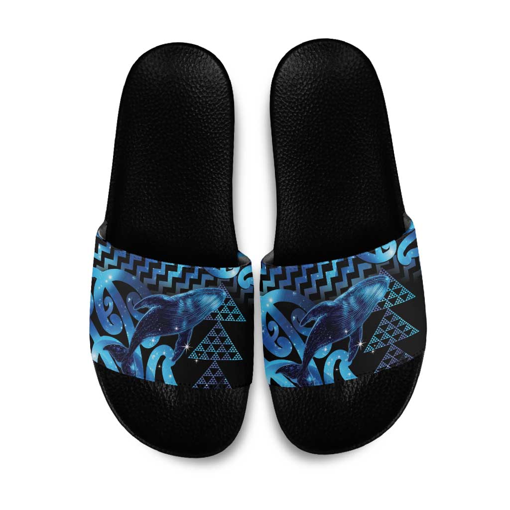 Humpback Whale Matariki New Zealand Slide Sandals NZ Maori Paikea Poutama Luxury Blue