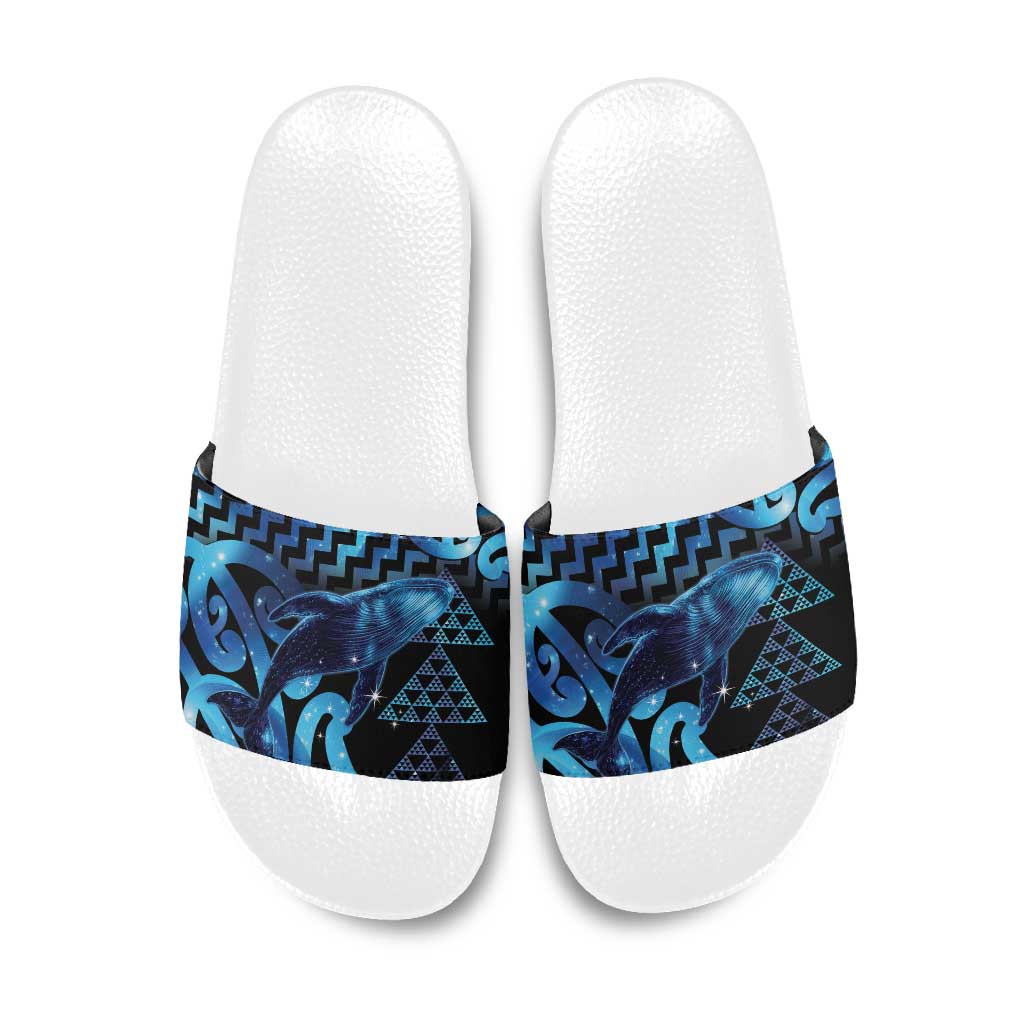 Humpback Whale Matariki New Zealand Slide Sandals NZ Maori Paikea Poutama Luxury Blue LT14 Blue - Polynesian Pride