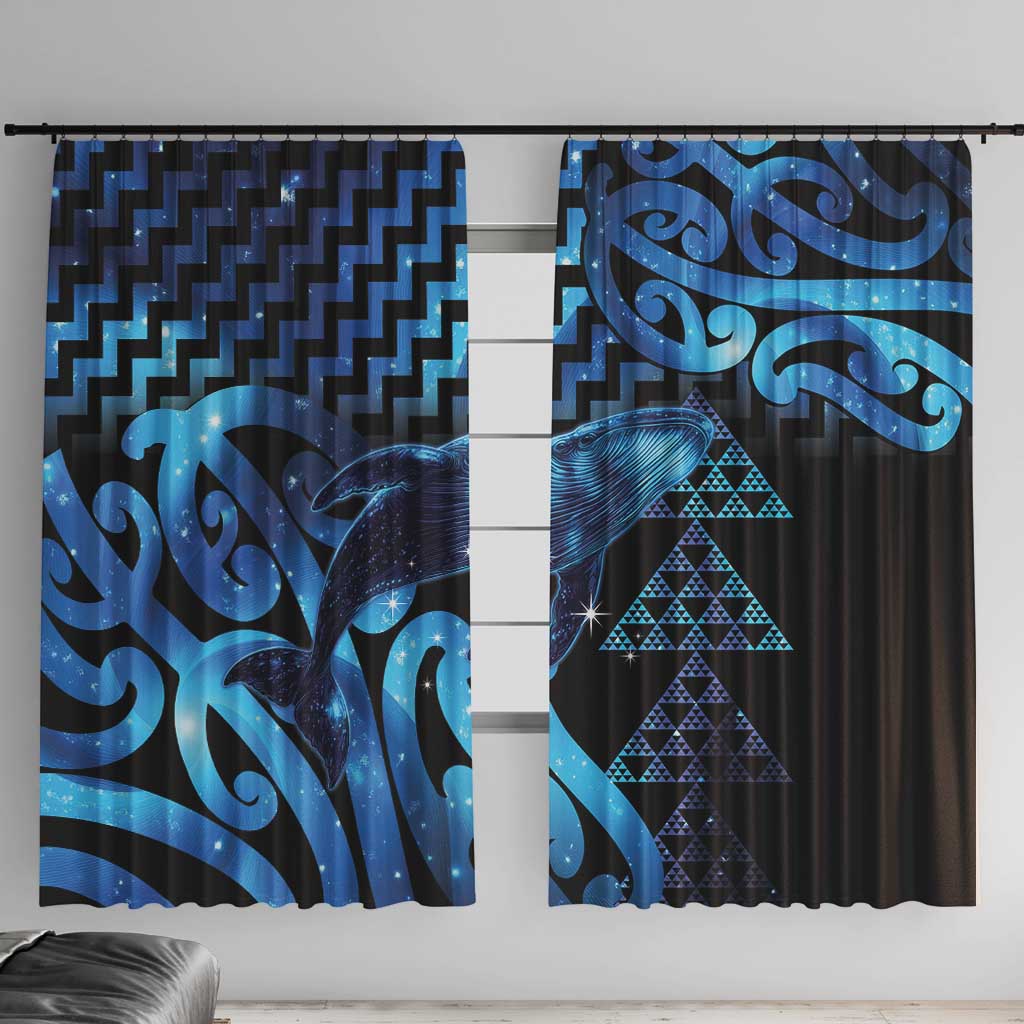 Humpback Whale Matariki New Zealand Window Curtain NZ Maori Paikea Poutama Luxury Blue LT14 With Hooks Blue - Polynesian Pride