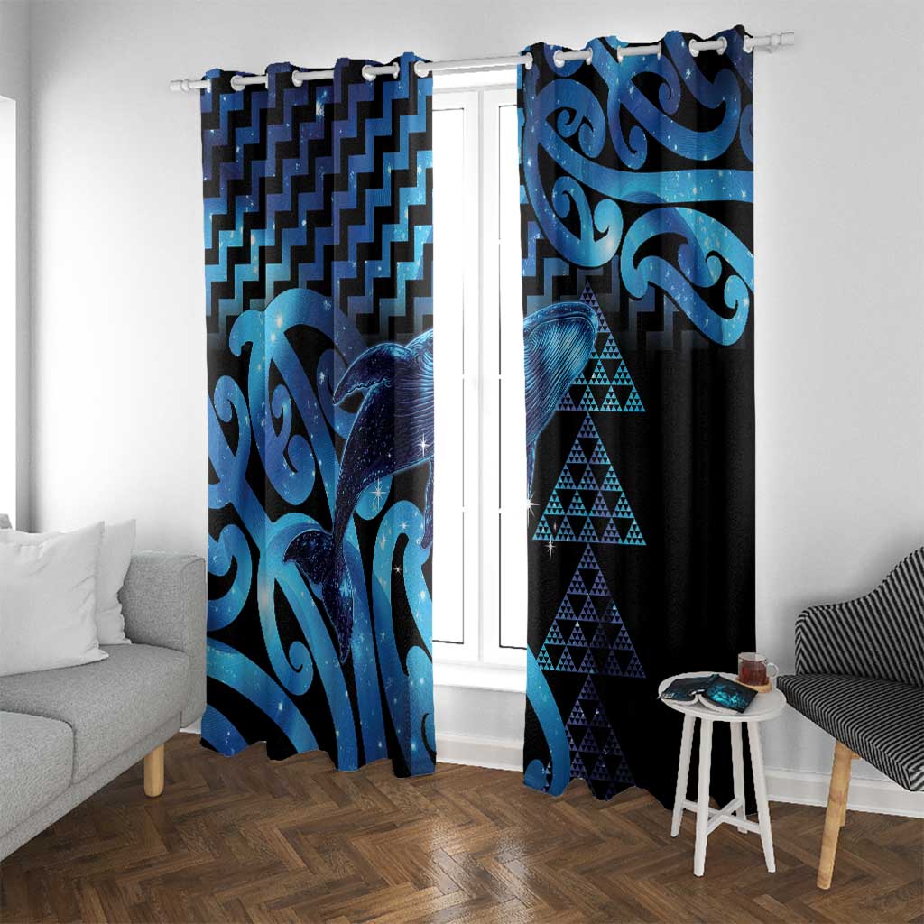 Humpback Whale Matariki New Zealand Window Curtain NZ Maori Paikea Poutama Luxury Blue LT14 With Grommets Blue - Polynesian Pride