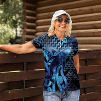Humpback Whale Matariki New Zealand Women Polo Shirt NZ Maori Paikea Poutama Luxury Blue