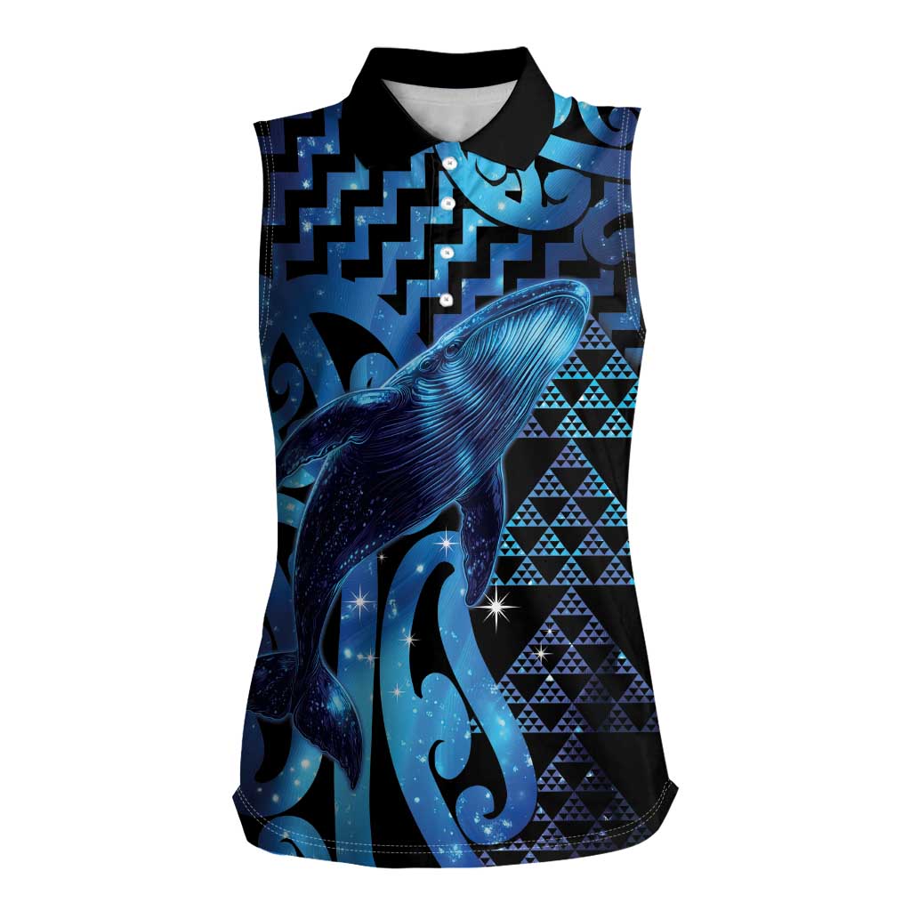Humpback Whale Matariki New Zealand Women Sleeveless Polo Shirt NZ Maori Paikea Poutama Luxury Blue