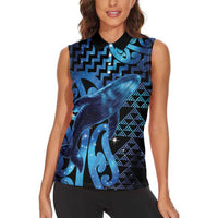 Humpback Whale Matariki New Zealand Women Sleeveless Polo Shirt NZ Maori Paikea Poutama Luxury Blue