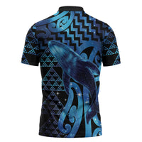 Humpback Whale Matariki New Zealand Zipper Polo Shirt NZ Maori Paikea Poutama Luxury Blue