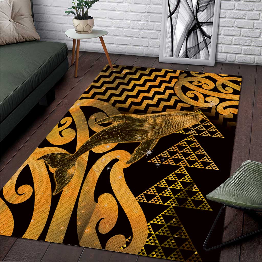 Humpback Whale Matariki New Zealand Area Rug NZ Maori Paikea Poutama Luxury Gold