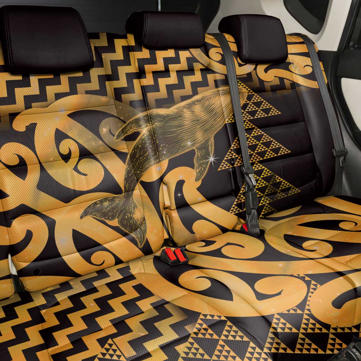Humpback Whale Matariki New Zealand Back Car Seat Cover NZ Maori Paikea Poutama Luxury Gold LT14 - Polynesian Pride
