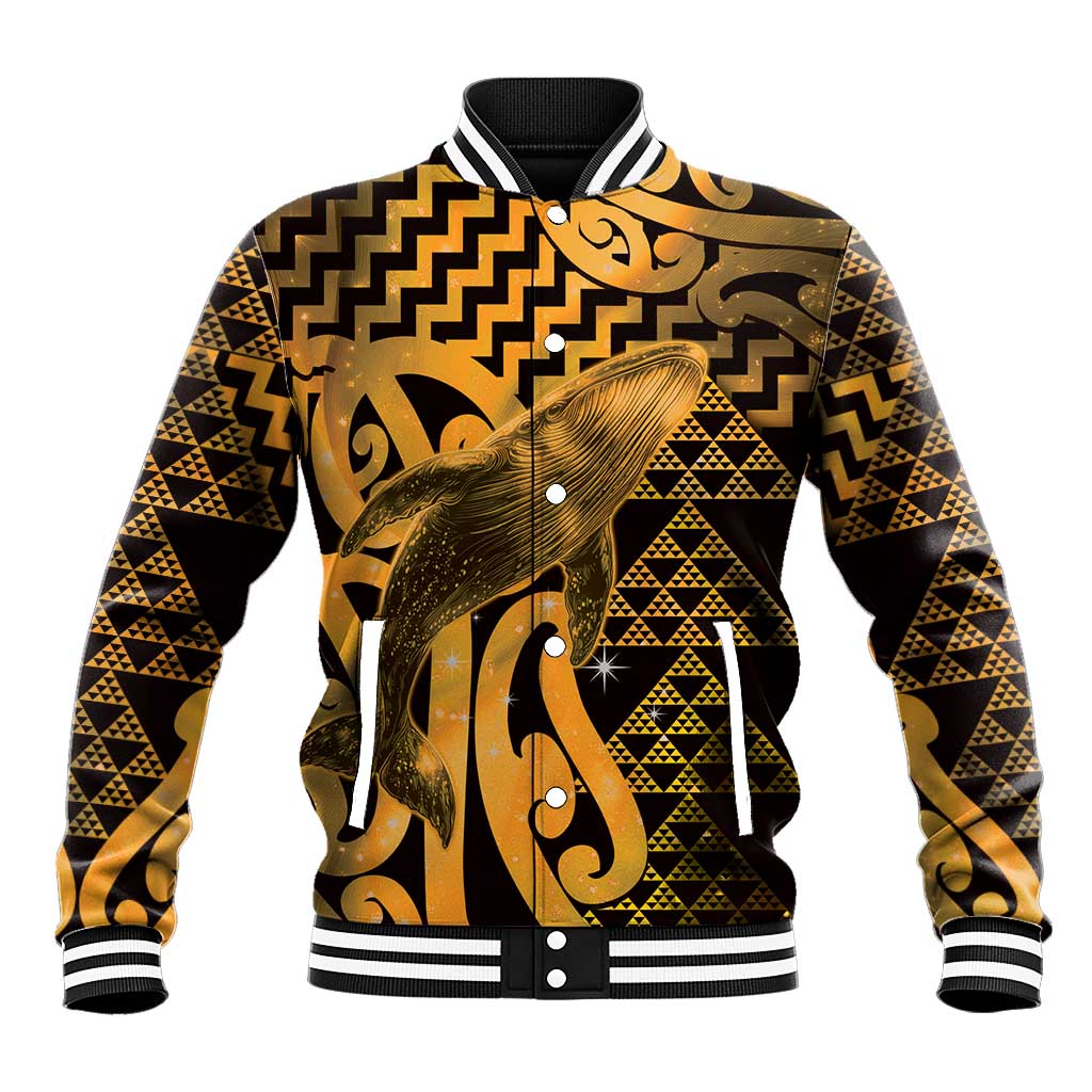 Humpback Whale Matariki New Zealand Baseball Jacket NZ Maori Paikea Poutama Luxury Gold LT14 Unisex Gold - Polynesian Pride