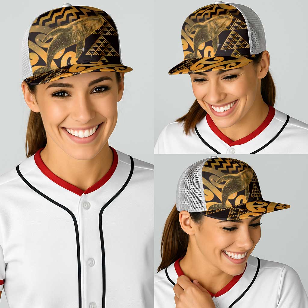 Humpback Whale Matariki New Zealand Baseball Net Cap NZ Maori Paikea Poutama Luxury Gold LT14 - Polynesian Pride