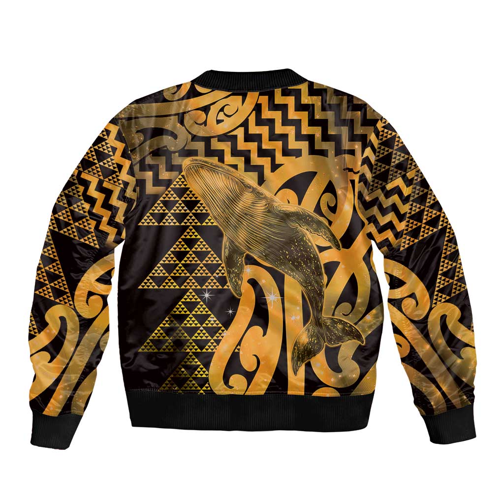 Humpback Whale Matariki New Zealand Bomber Jacket NZ Maori Paikea Poutama Luxury Gold LT14 - Polynesian Pride
