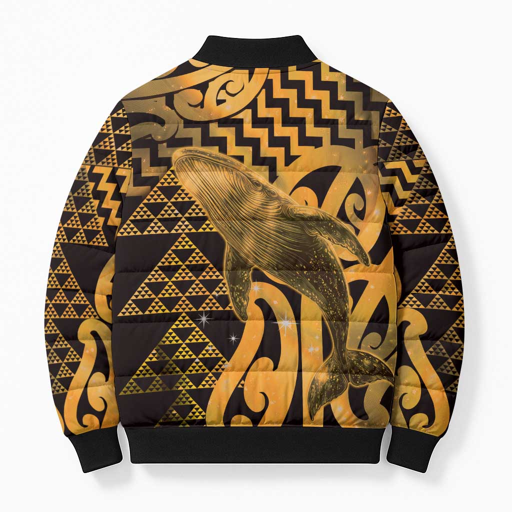 Humpback Whale Matariki New Zealand Bomber Puffer Jacket NZ Maori Paikea Poutama Luxury Gold LT14 - Polynesian Pride
