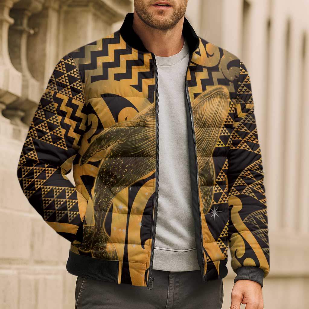 Humpback Whale Matariki New Zealand Bomber Puffer Jacket NZ Maori Paikea Poutama Luxury Gold LT14 - Polynesian Pride