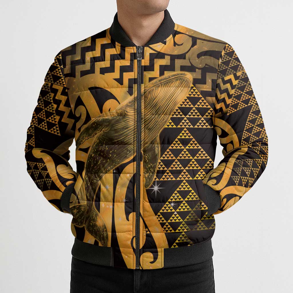 Humpback Whale Matariki New Zealand Bomber Puffer Jacket NZ Maori Paikea Poutama Luxury Gold LT14 - Polynesian Pride