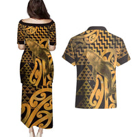 Humpback Whale Matariki New Zealand Couples Matching Puletasi and Hawaiian Shirt NZ Maori Paikea Poutama Luxury Gold LT14 - Polynesian Pride