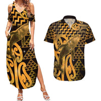 Humpback Whale Matariki New Zealand Couples Matching Summer Maxi Dress and Hawaiian Shirt NZ Maori Paikea Poutama Luxury Gold LT14 Gold - Polynesian Pride