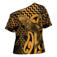 Humpback Whale Matariki New Zealand Cross Shoulder Shirt NZ Maori Paikea Poutama Luxury Gold LT14 - Polynesian Pride