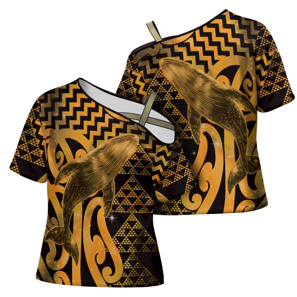 Humpback Whale Matariki New Zealand Cross Shoulder Shirt NZ Maori Paikea Poutama Luxury Gold LT14 - Polynesian Pride