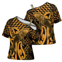 Humpback Whale Matariki New Zealand Cross Shoulder Shirt NZ Maori Paikea Poutama Luxury Gold LT14 - Polynesian Pride