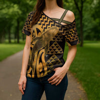 Humpback Whale Matariki New Zealand Cross Shoulder Shirt NZ Maori Paikea Poutama Luxury Gold LT14 - Polynesian Pride