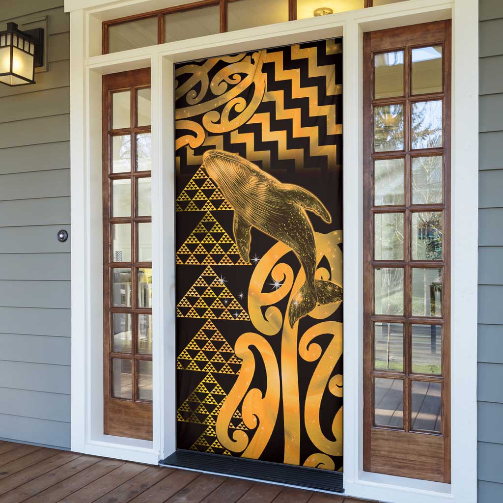 Humpback Whale Matariki New Zealand Door Cover NZ Maori Paikea Poutama Luxury Gold LT14 - Polynesian Pride