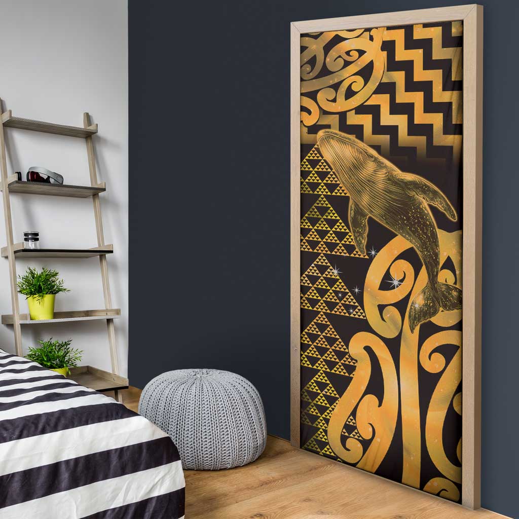 Humpback Whale Matariki New Zealand Door Cover NZ Maori Paikea Poutama Luxury Gold LT14 - Polynesian Pride