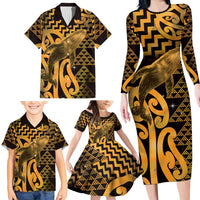 Humpback Whale Matariki New Zealand Family Matching Long Sleeve Bodycon Dress and Hawaiian Shirt NZ Maori Paikea Poutama Luxury Gold LT14 - Polynesian Pride